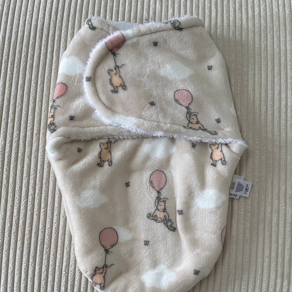 Charming Beige Baby Swaddle with Pooh Bear and Balloon Design One Size